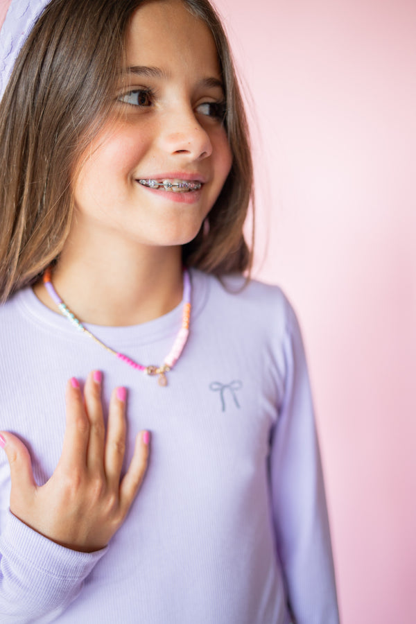 Ribbed Little Bow Long Sleeve Tee | Purple