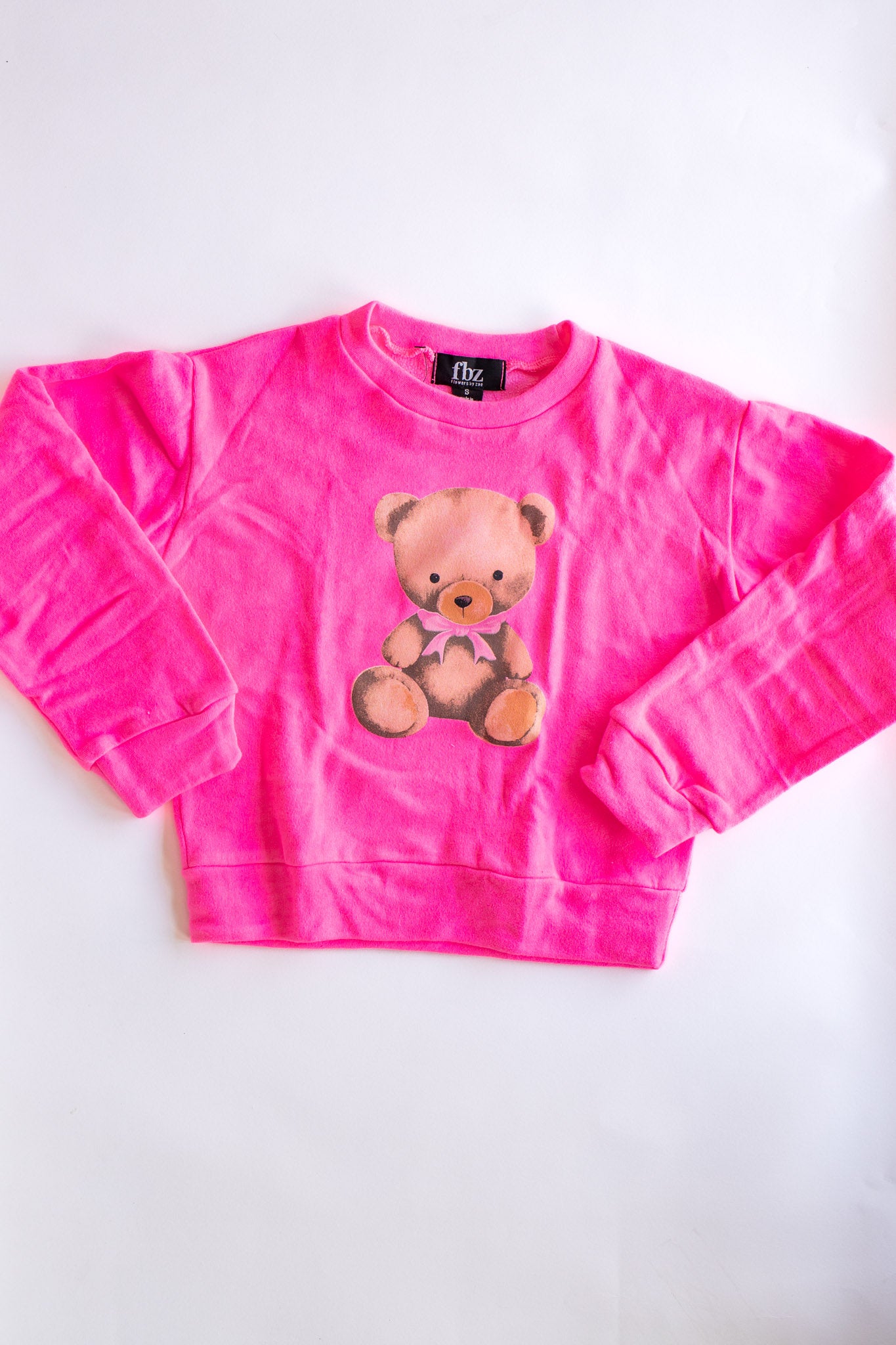 Teddy Large Print Crewneck Sweatshirt | Neon Pink