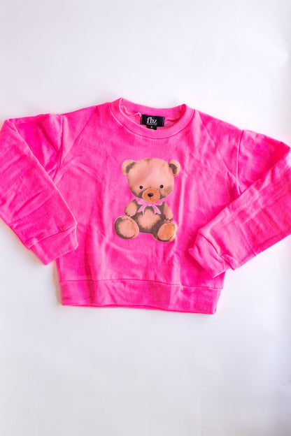 Teddy Large Print Crewneck Sweatshirt | Neon Pink