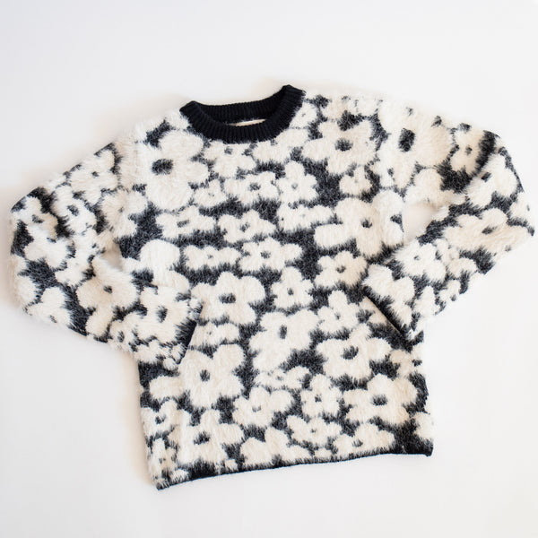 Floral Eyelash Sweater | Black + White