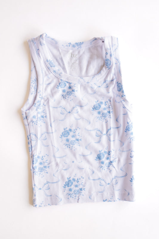 All Over Print Ribbed Tank | Blue Bow Toile
