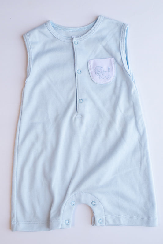 Lion Embroidered Knit Shortall | Blue