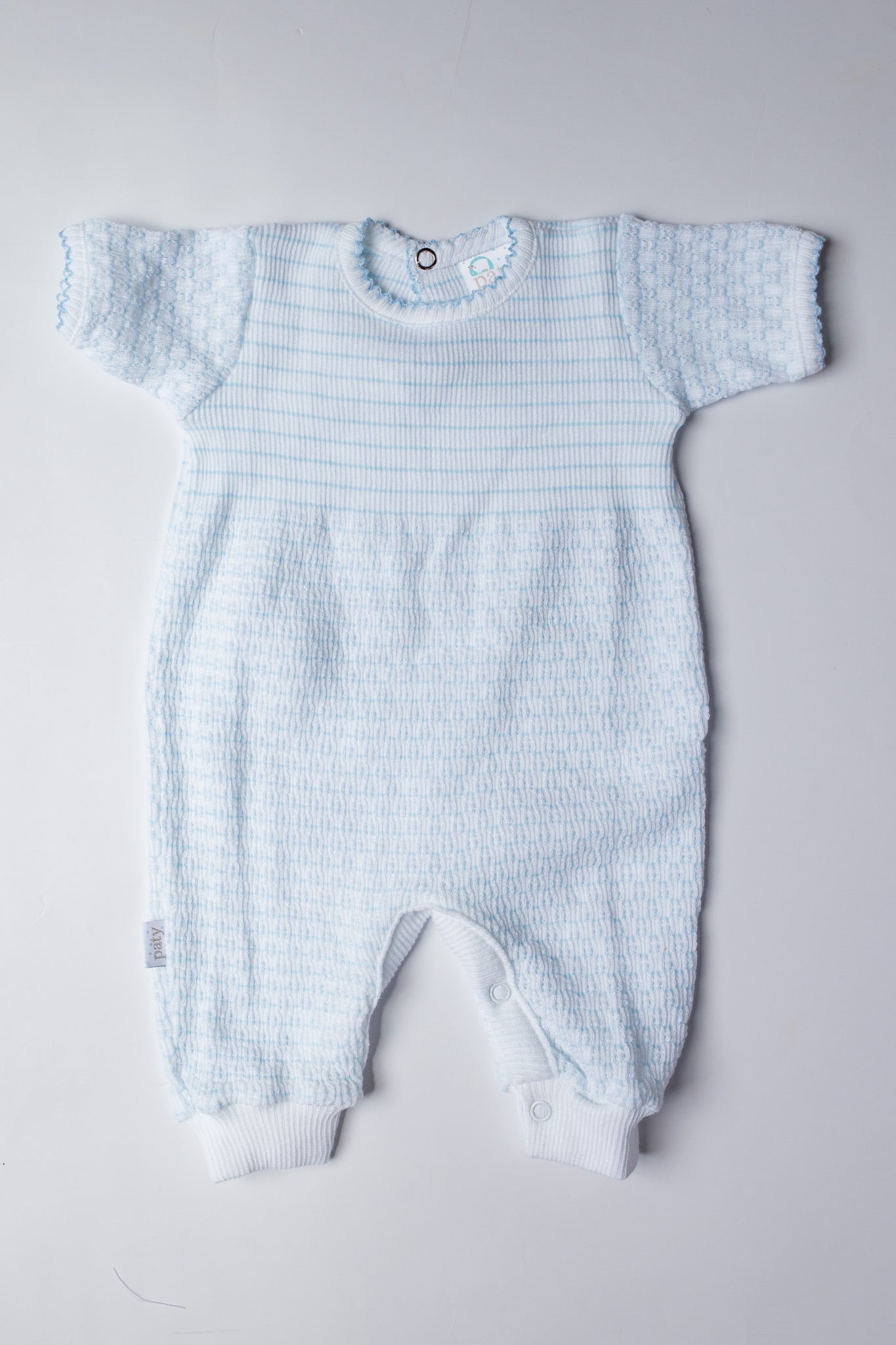 Pinstripe Knit Short Sleeve Romper | Blue