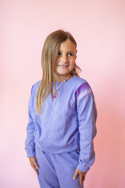 Gradient Stripe Print Crewneck Sweatshirt | Purple