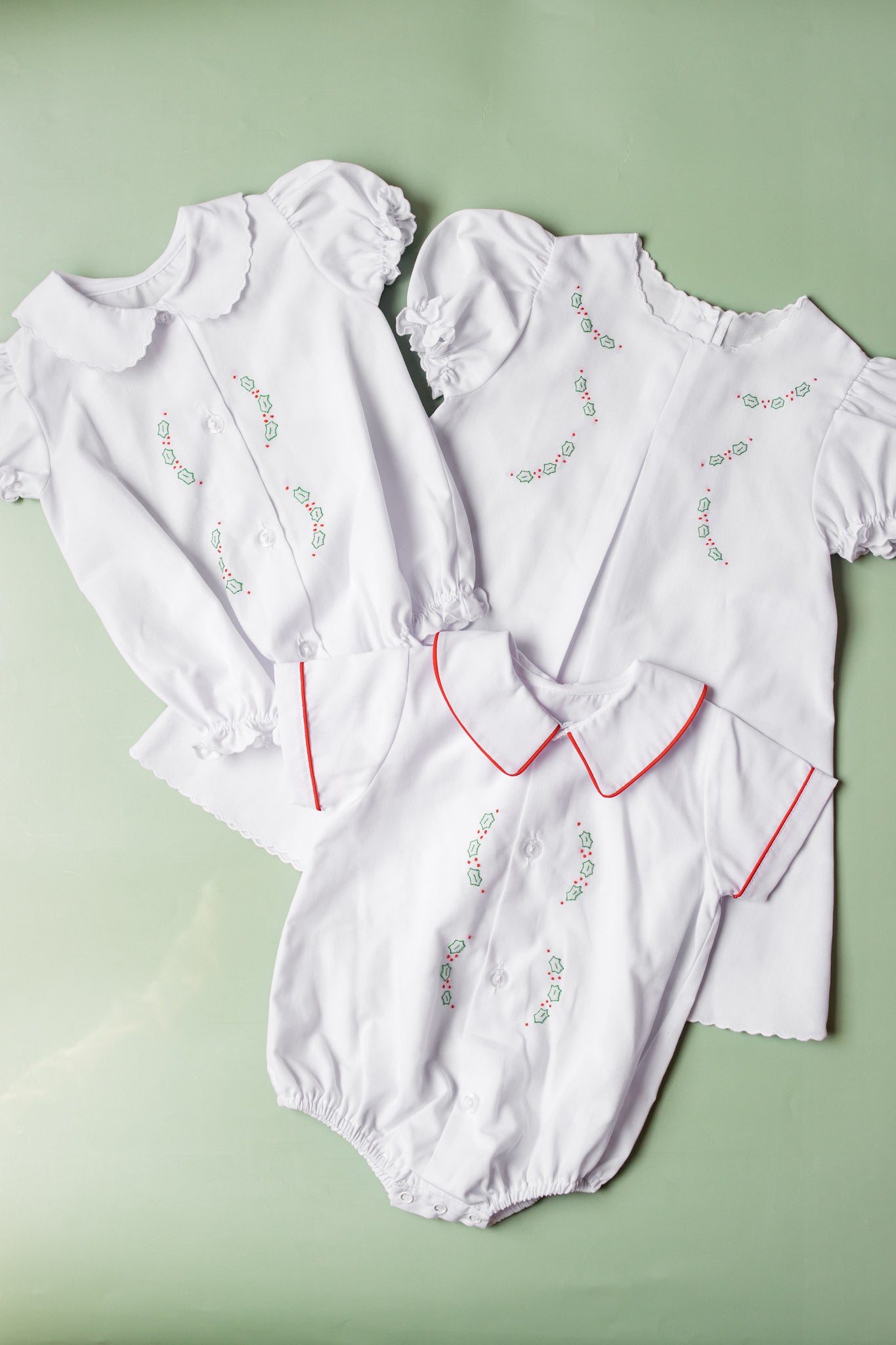 Holly Trio Embroidered Red Trim Boys Bubble