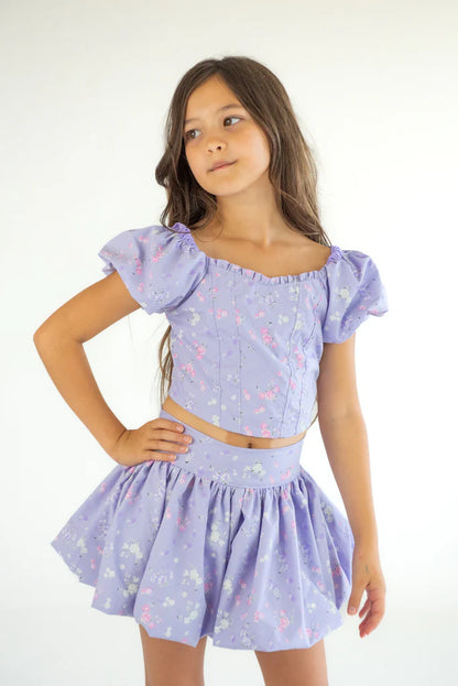 Bubble Sleeve Skirt | Pastel Purple Floral