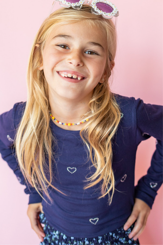 Heart Stud Long Sleeve | Navy
