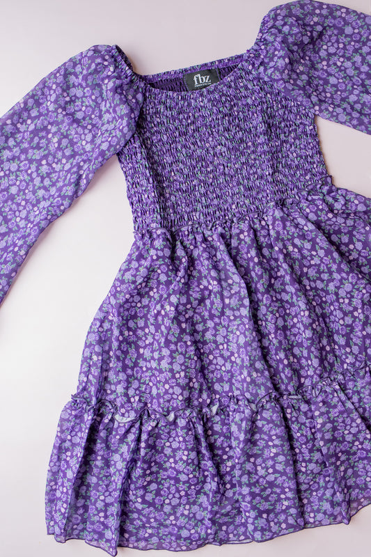 Chiffon Smocked Dress | Purple Floral