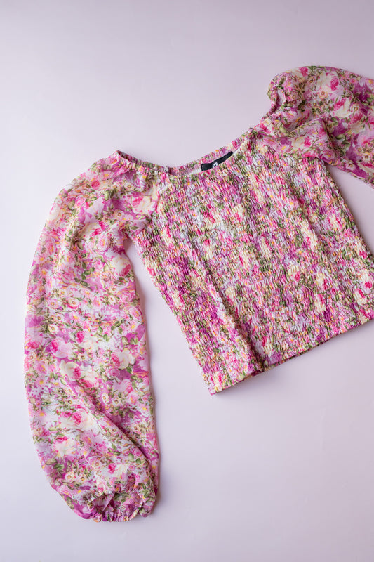 Smocked Chiffon Top  | Fall Pink Floral