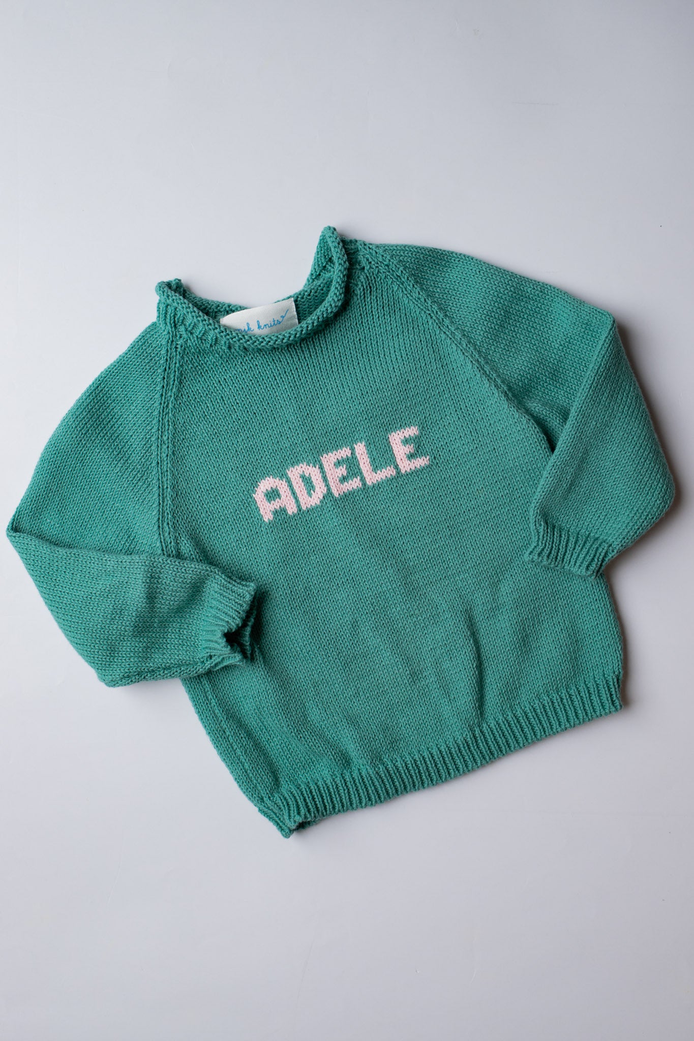 Name Sweater | Light Green with Light Pink