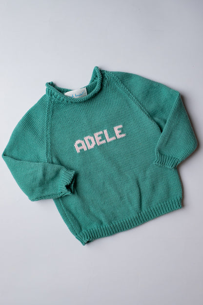 Name Sweater | Light Green with Light Pink