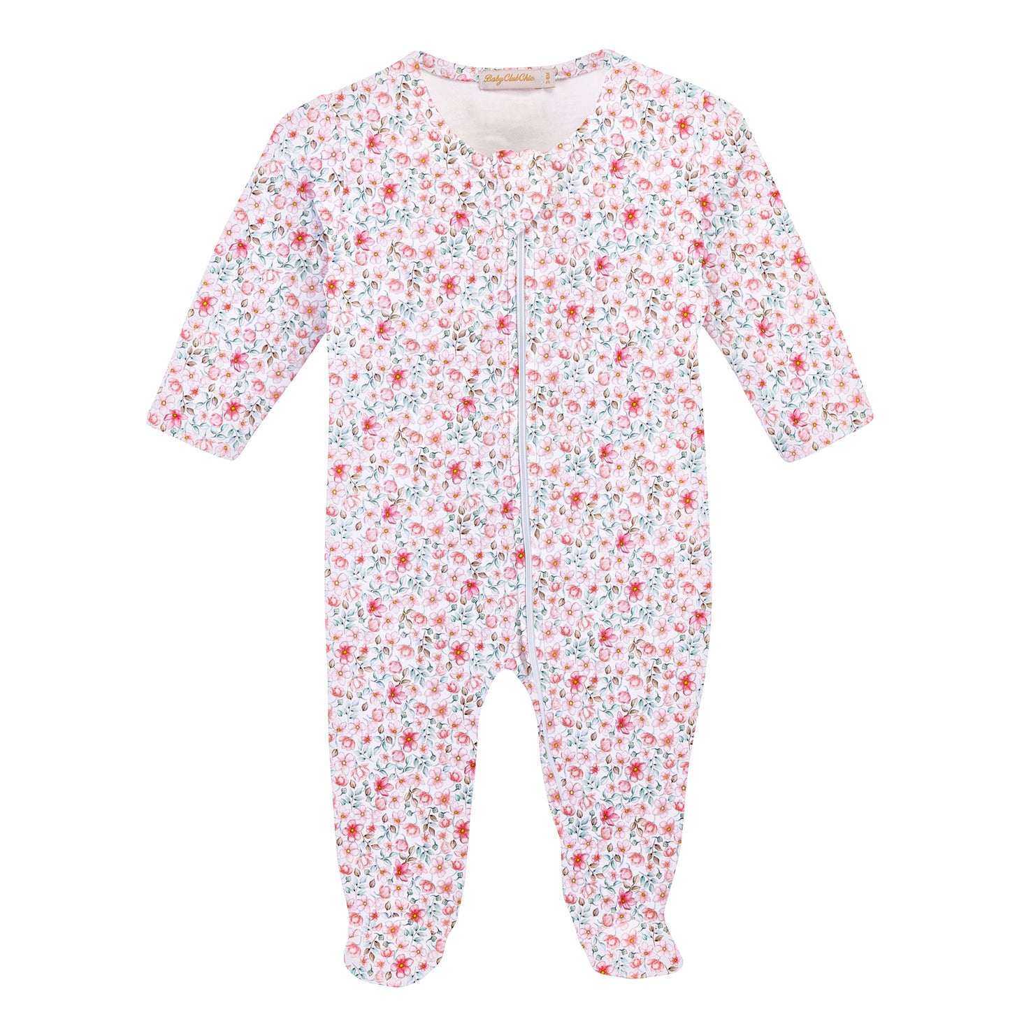 Blushy Buttons Printed Pima Zip Footie
