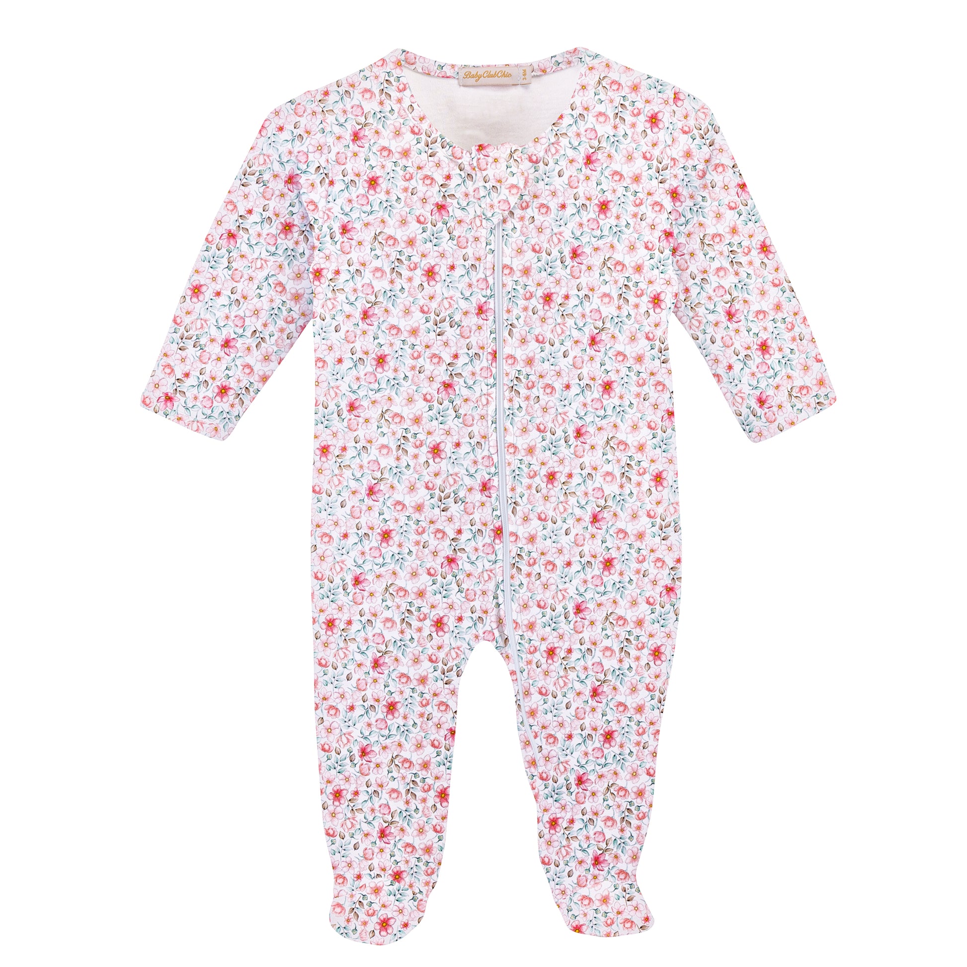 Blushy Buttons Printed Pima Zip Footie