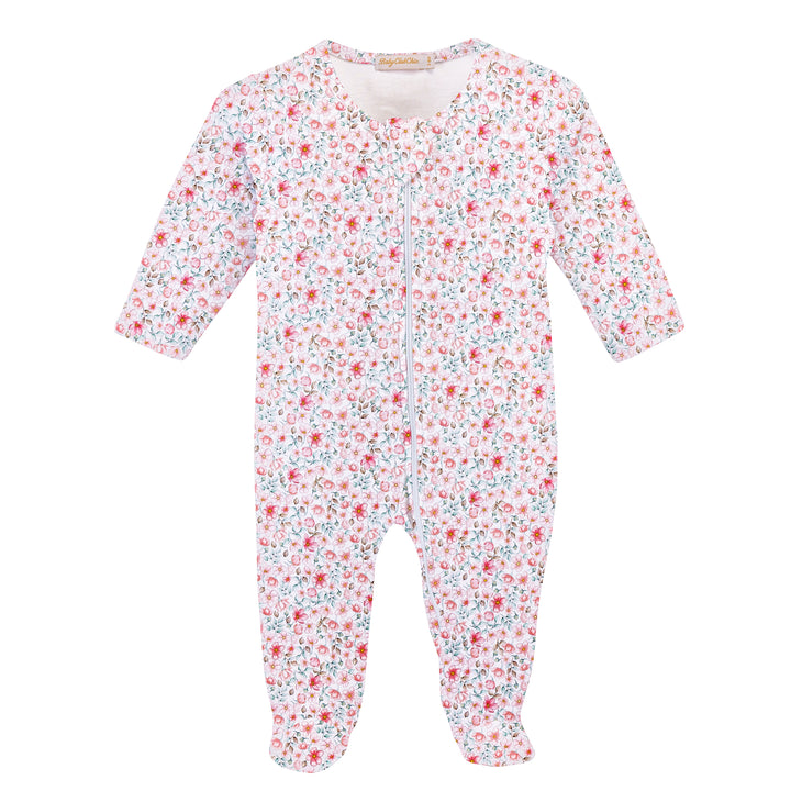 Blushy Buttons Printed Pima Zip Footie