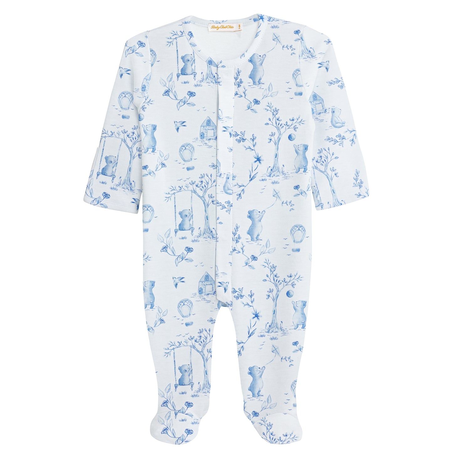 Printed Footie | Blue Toile de Jouy