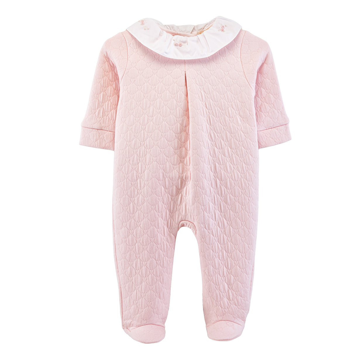 Delicate Roses Pima Jacquard Footie w Ruffle Collar