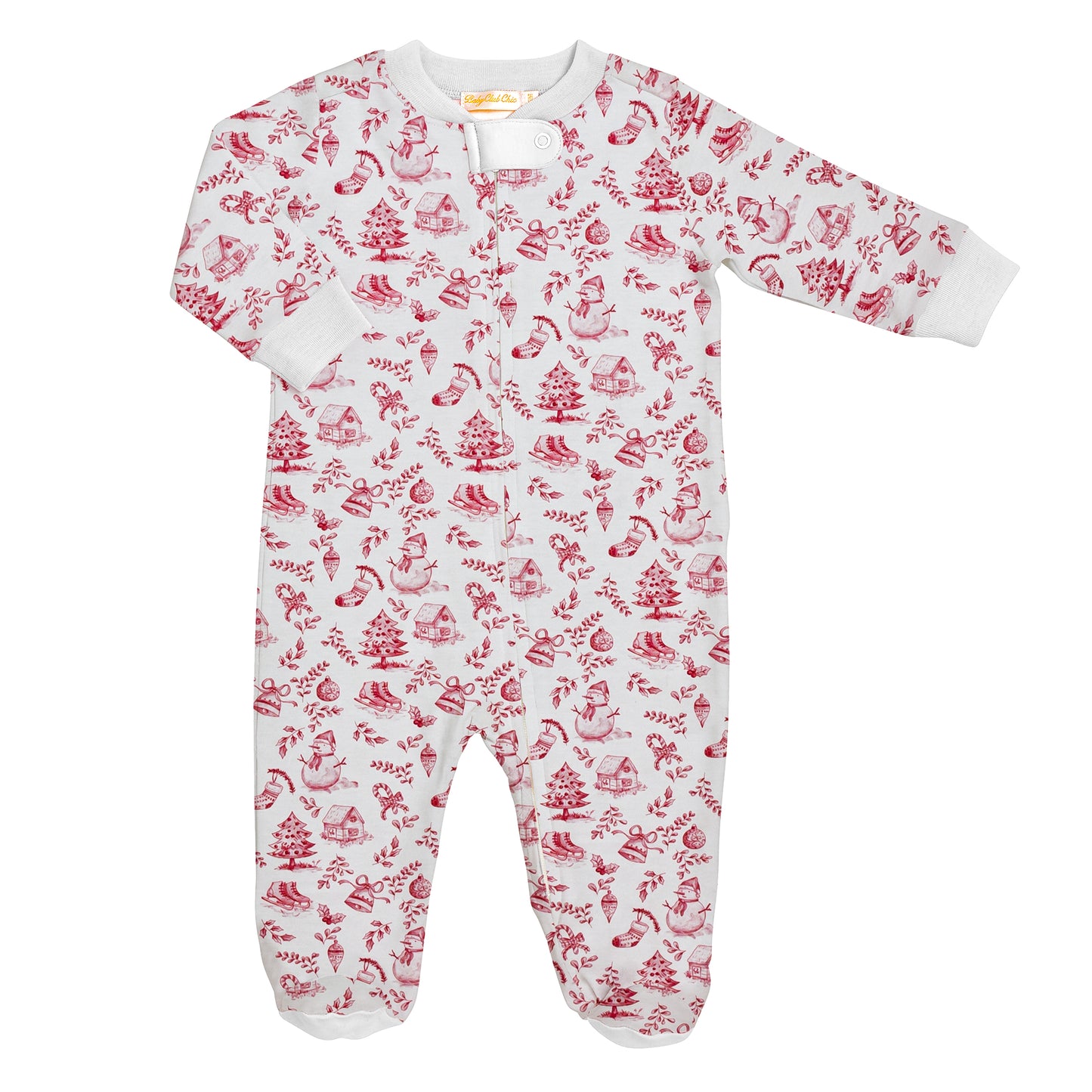 christmas toile printed zipped footie