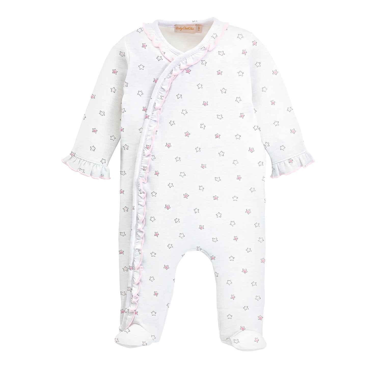 Ruffle Printed Footie | Pink Little Stars