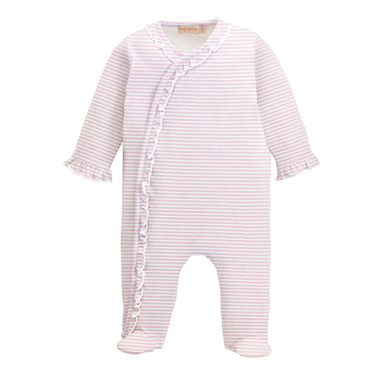 Ruffle Printed Footie | Pink Stripes