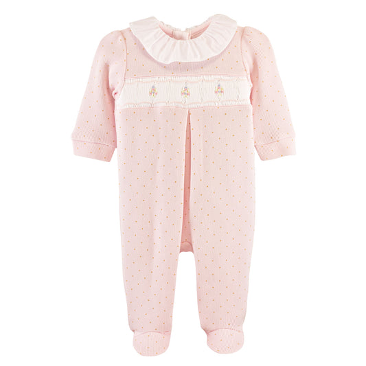 English Knot Dot Footie with Ruffle Collar | Little Flowers