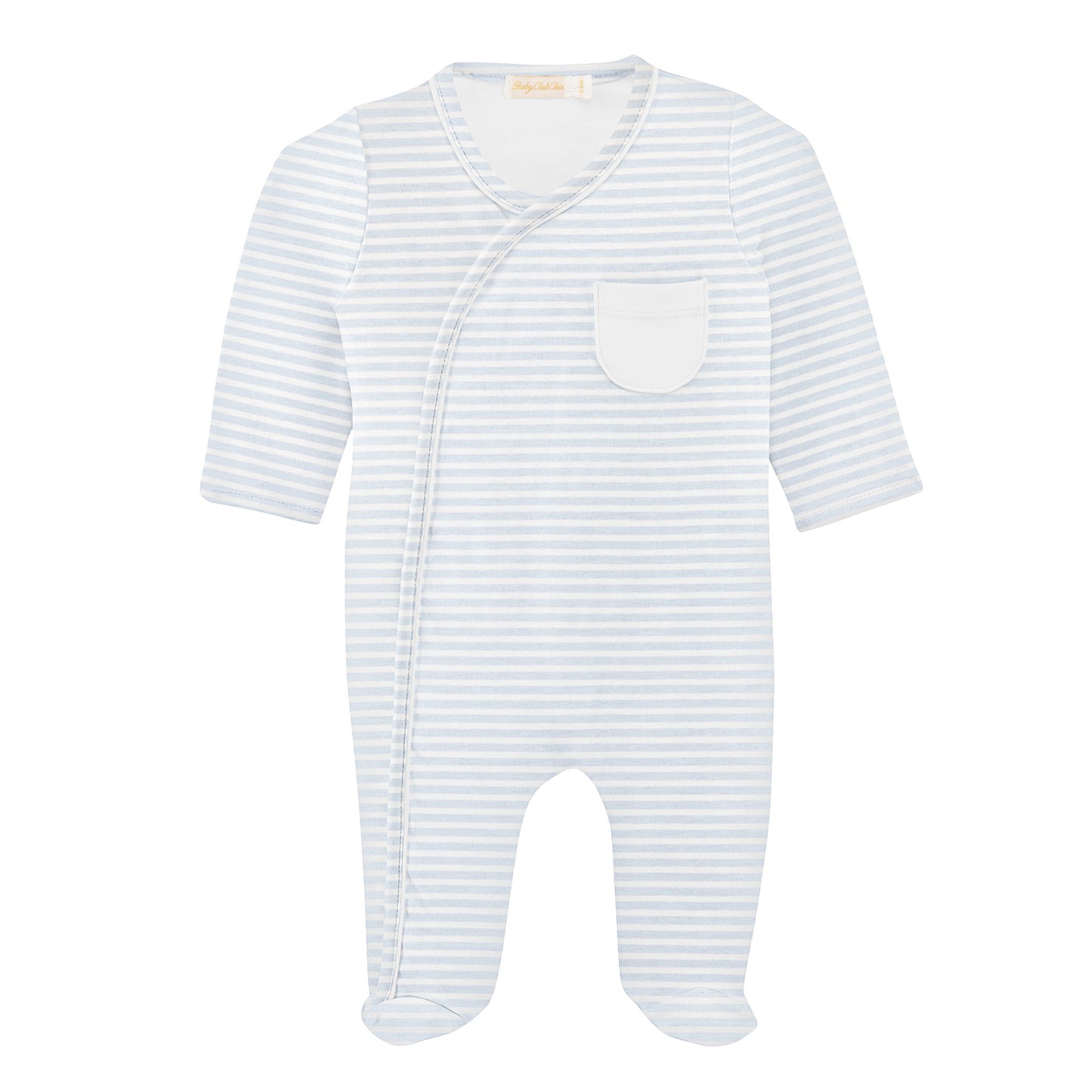 Crossed Pocket Footie | Light Blue Stripes