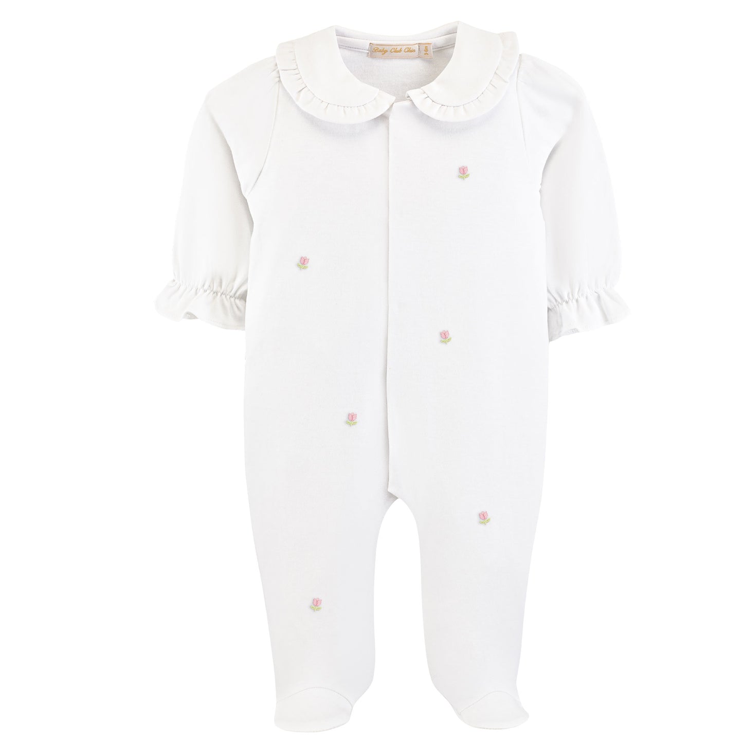 tulips collared footie w/all over embroidery