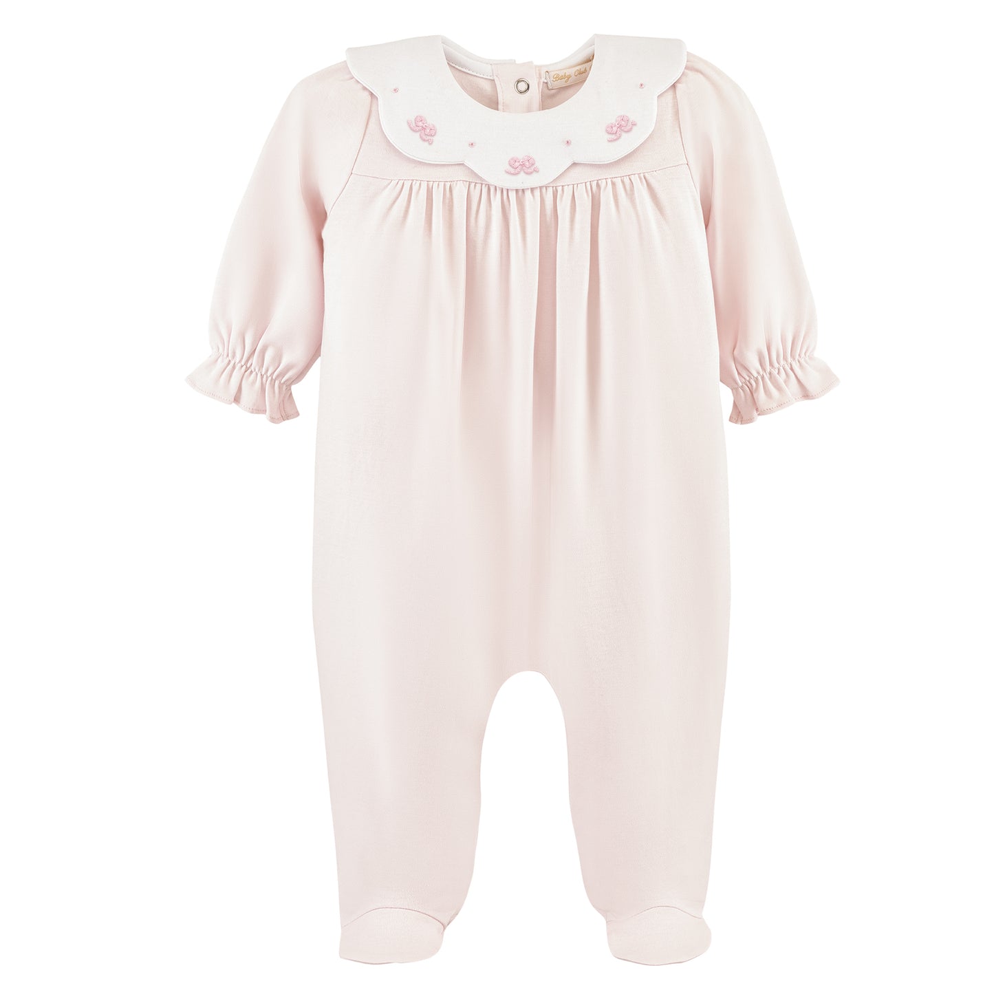little bows collared footie w/embroidery