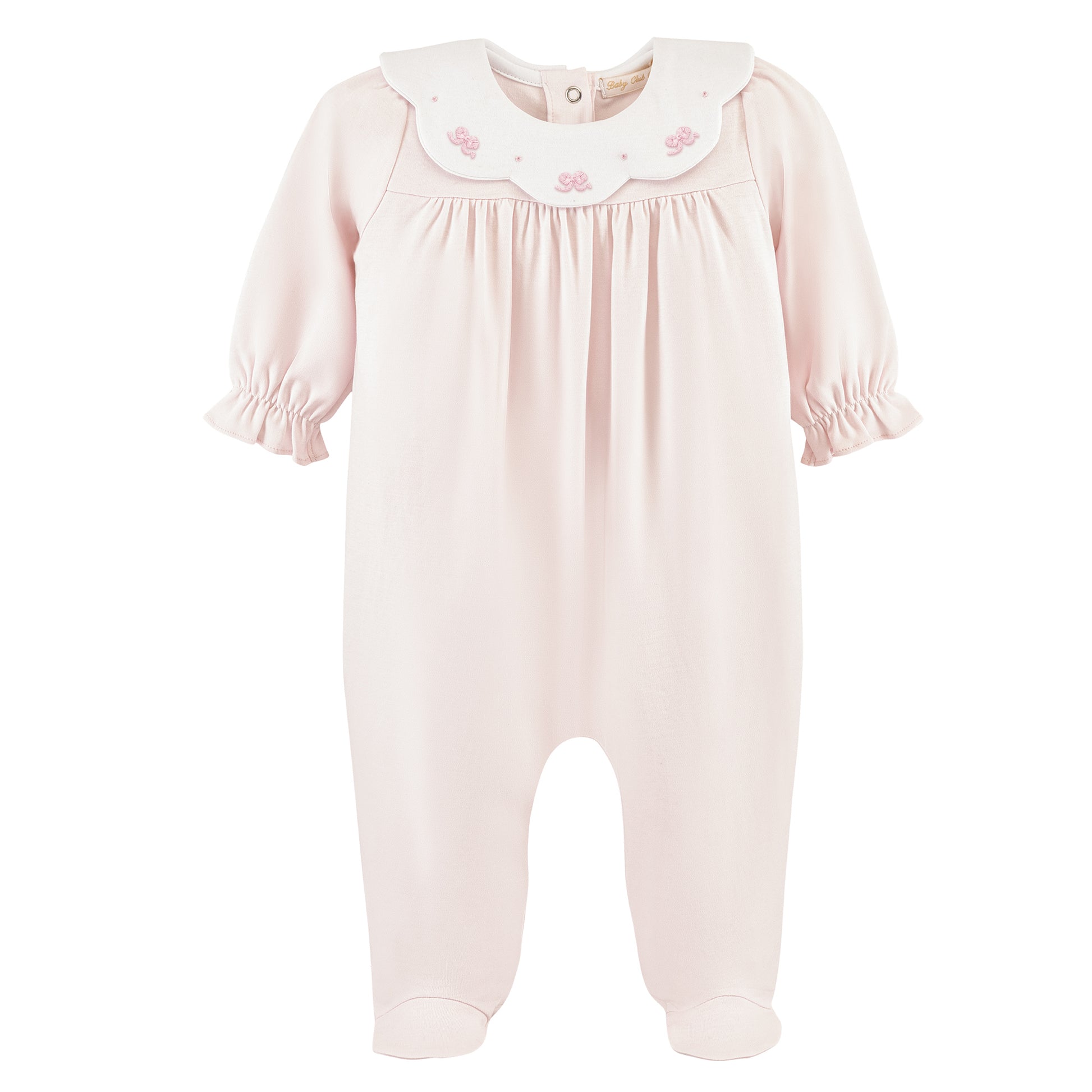 little bows collared footie w/embroidery