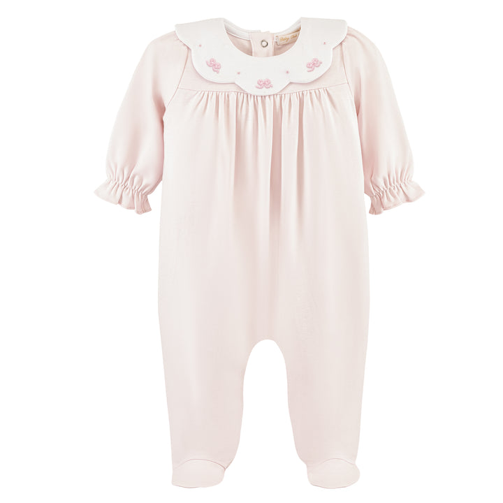 little bows collared footie w/embroidery