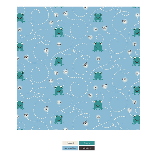 Print 2 Way Zipper Footie | Seaside Blue Frogs & Flies