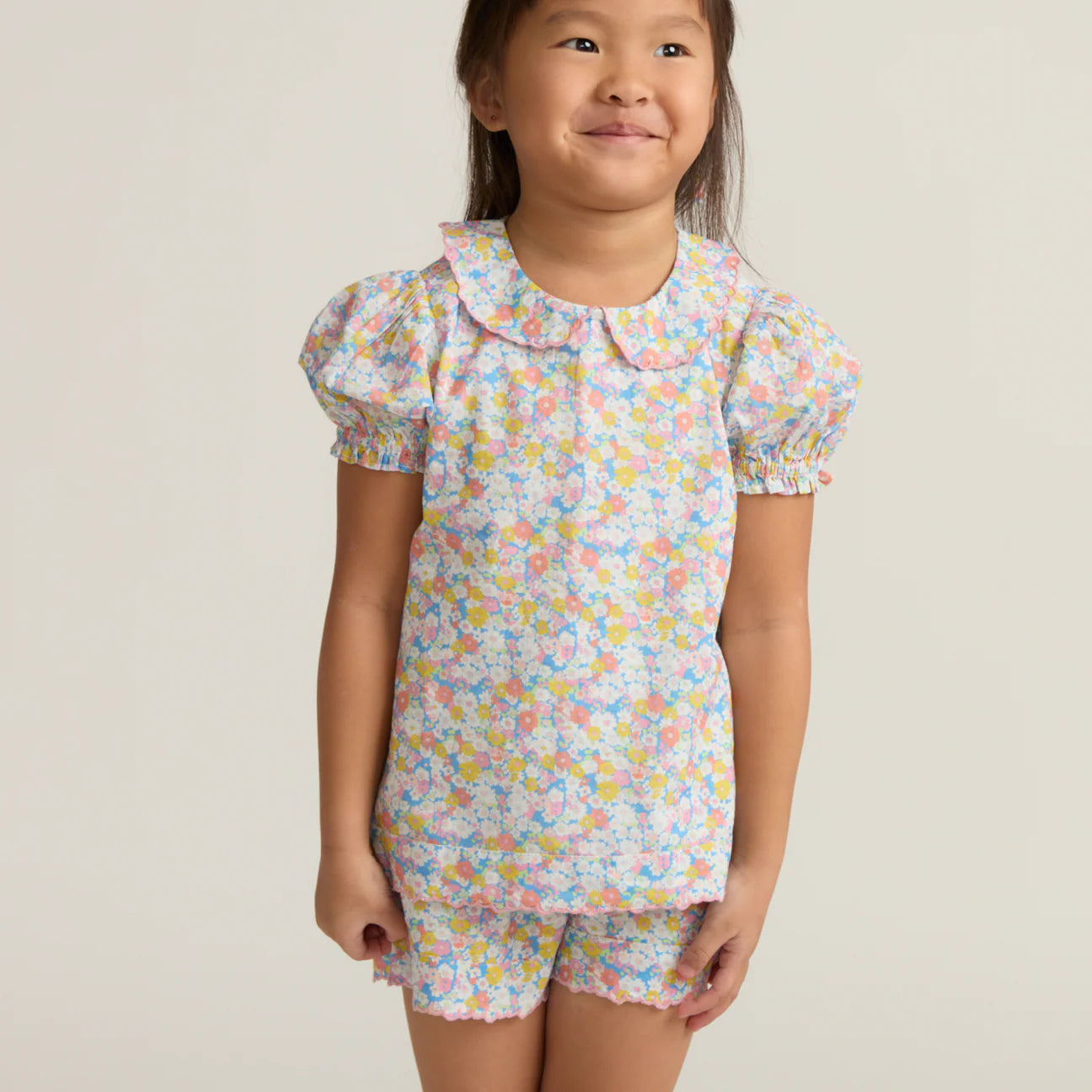 girls jasmine blossom puff sleeve short set