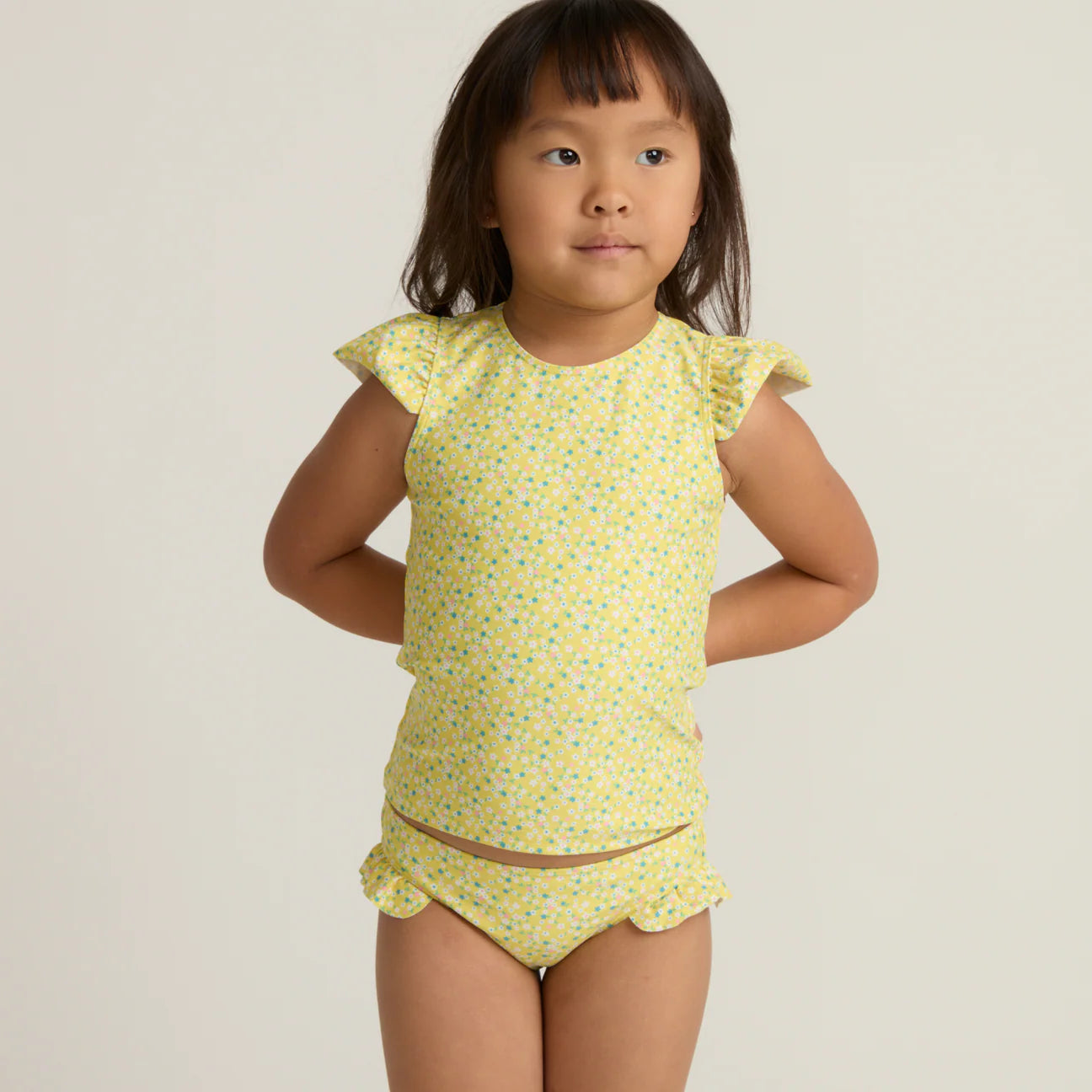 girls petite fleur cup sleeve rashguard set