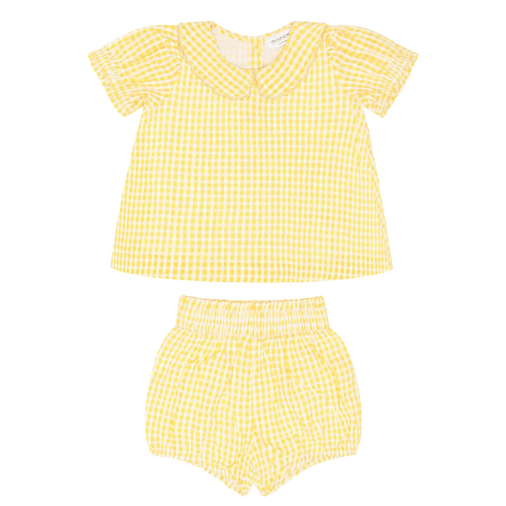 baby girls soleil gingham ruffle sleeve top and bloomer set