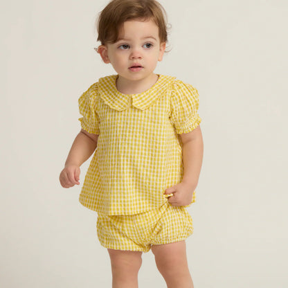 baby girls soleil gingham ruffle sleeve top and bloomer set