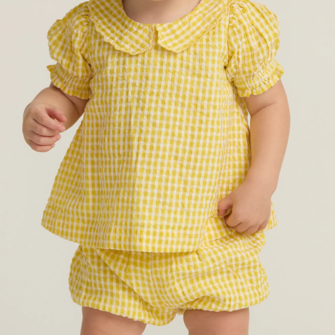 baby girls soleil gingham ruffle sleeve top and bloomer set