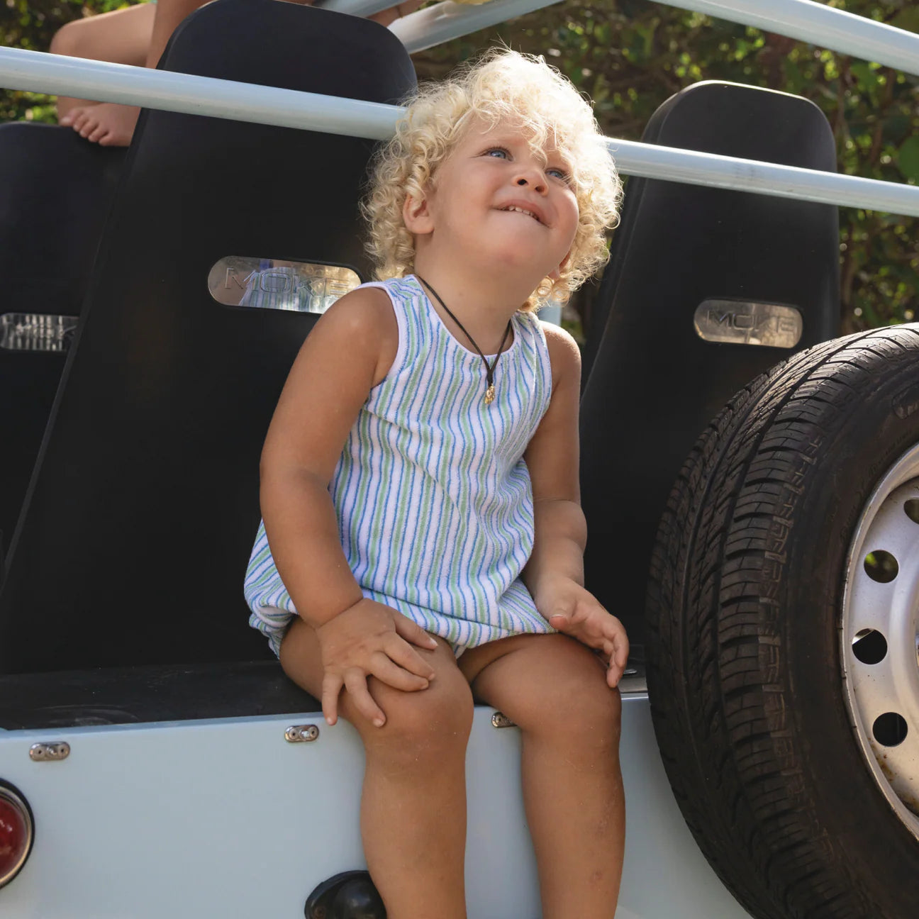 baby tamarin stripe french terry bubble romper