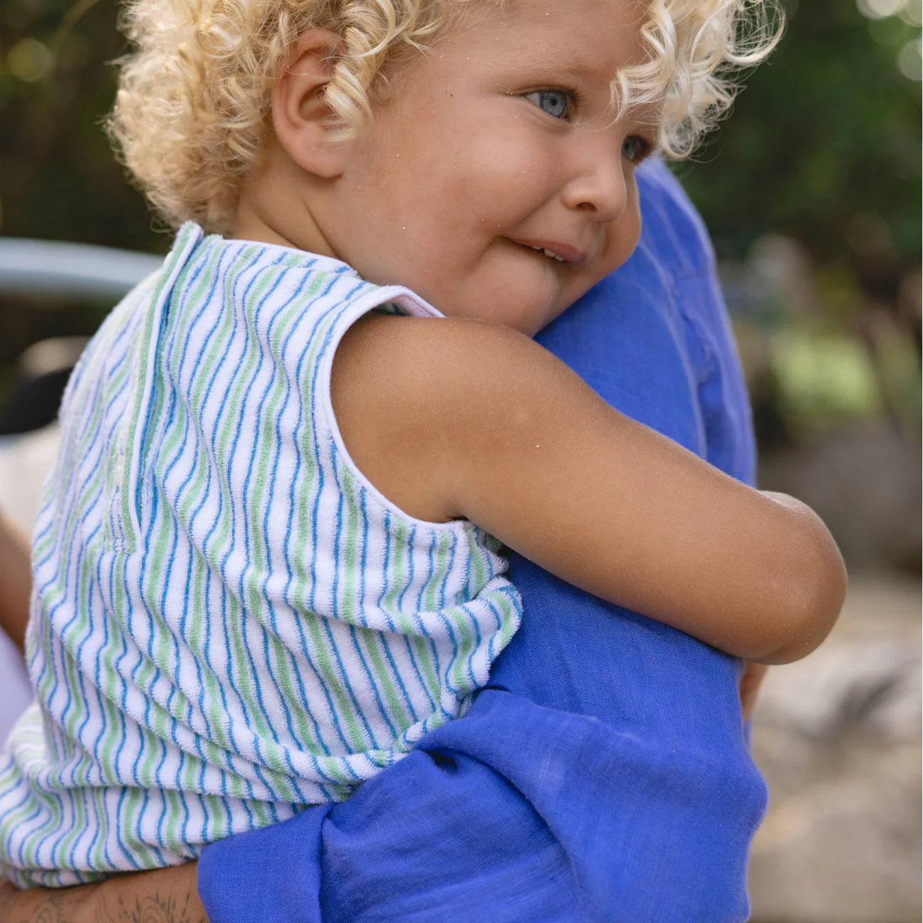 baby tamarin stripe french terry bubble romper