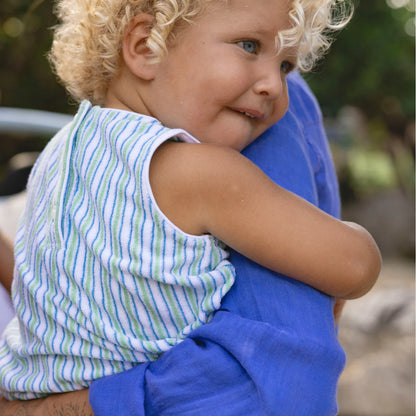 baby tamarin stripe french terry bubble romper