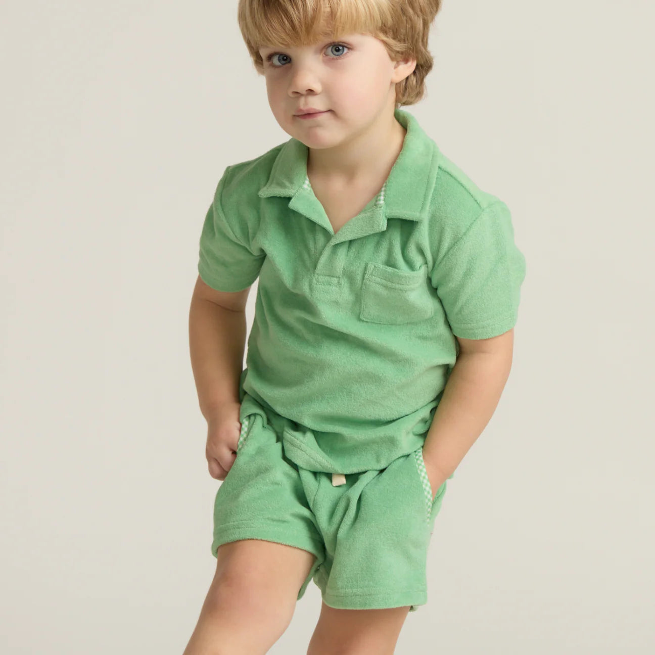 boys gustavia green french terry polo