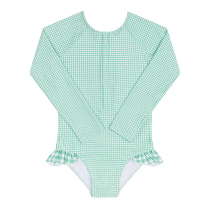 girls gustavia gingham front zip rashguard one piece