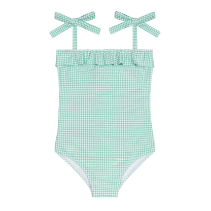 girls gustavia gingham ruffle front tie strap one piece