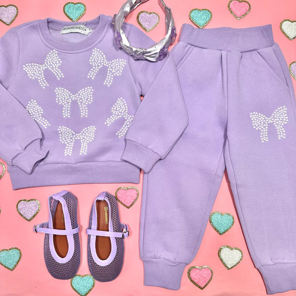 Alice Pearl Bow Sweatpant + Sweatshirt Set