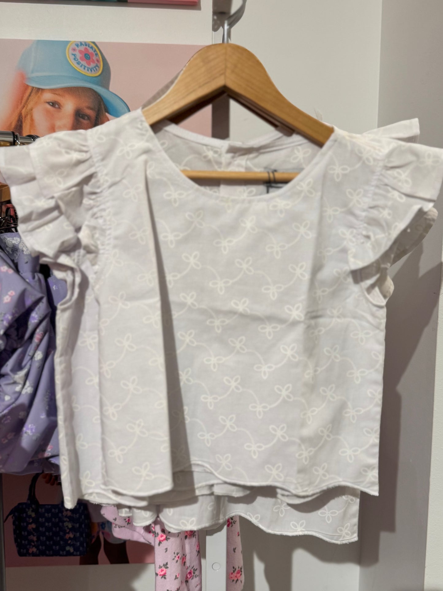 Printed Ruffle Sleeve Top | White