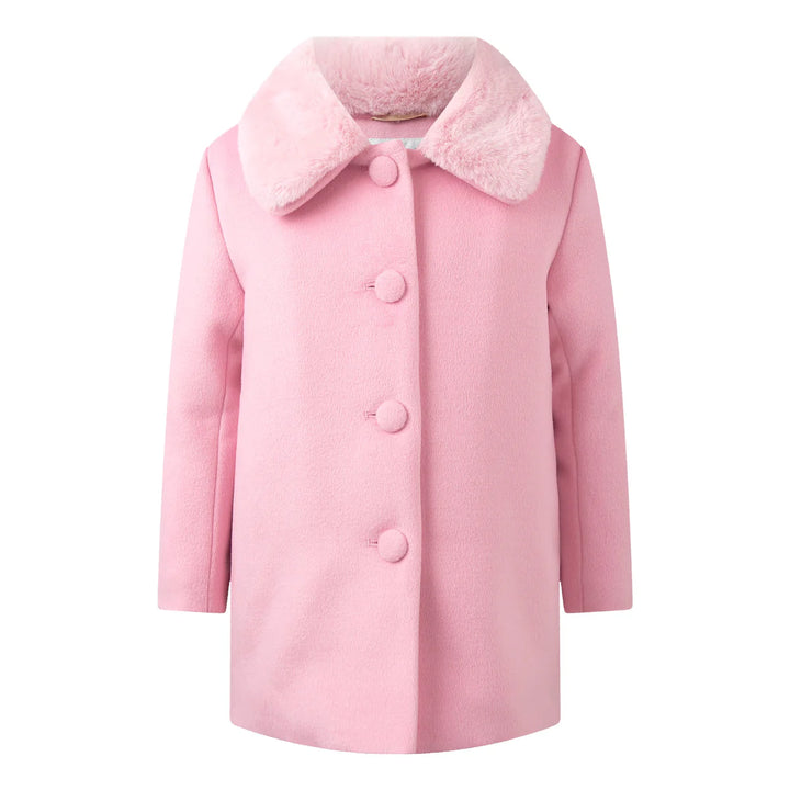 Pink Faux Fur Collar Coat