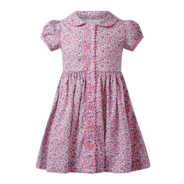 Purple Floral Button Front Dress