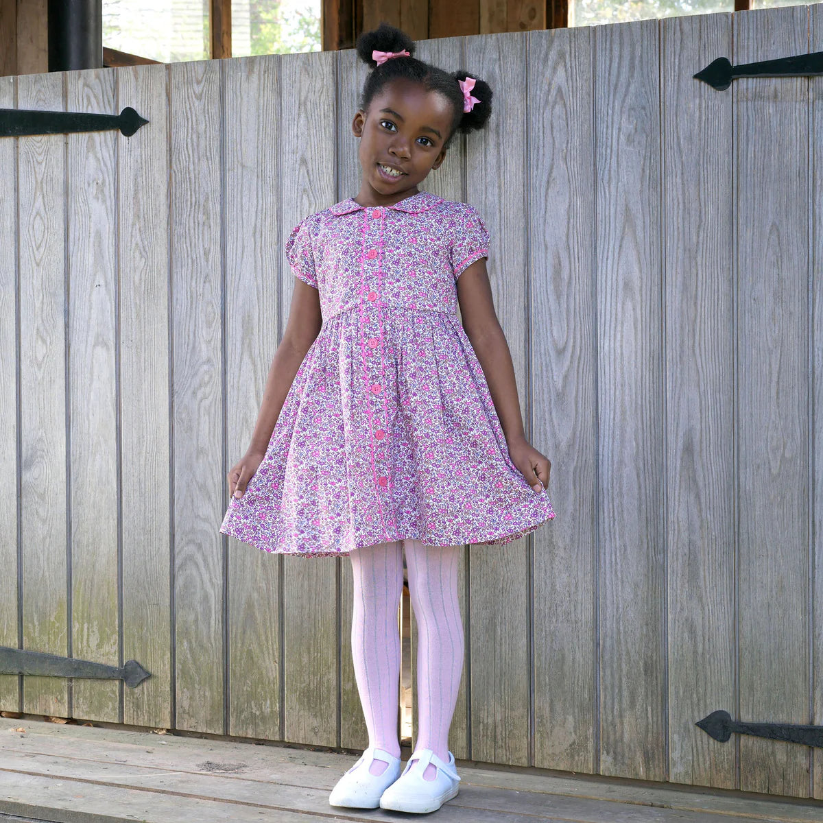 Purple Floral Button Front Dress