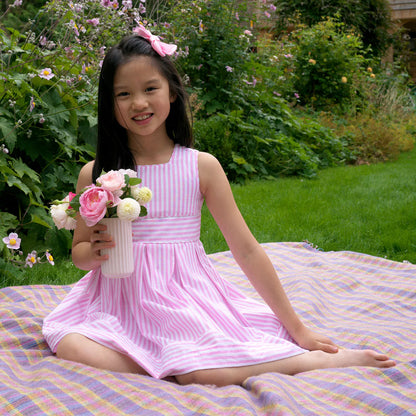 Pastel Oxford Pleated Stripe Dress