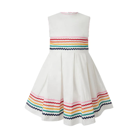 Ric Rac Applique Dress | White + Rainbow