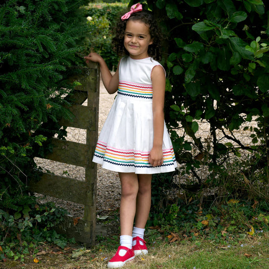 Ric Rac Applique Dress | White + Rainbow