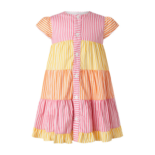 Striped Tier Button Front Dress | Sunrise